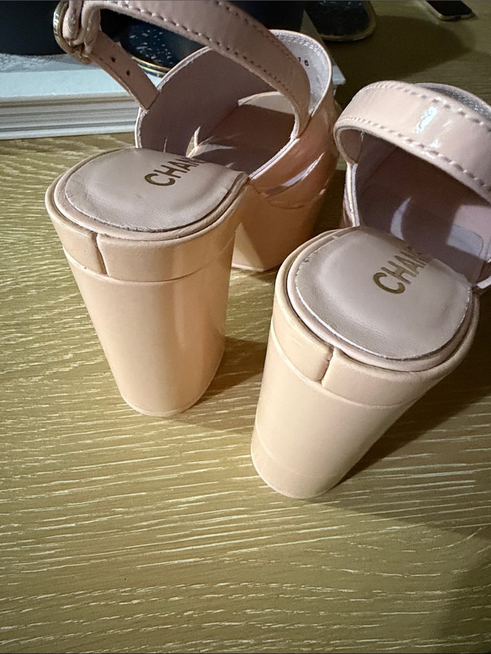 CHANEL Blush Pink Patent Leather Platform Slingback Sandals (Authentic) - Picture 9 of 16
